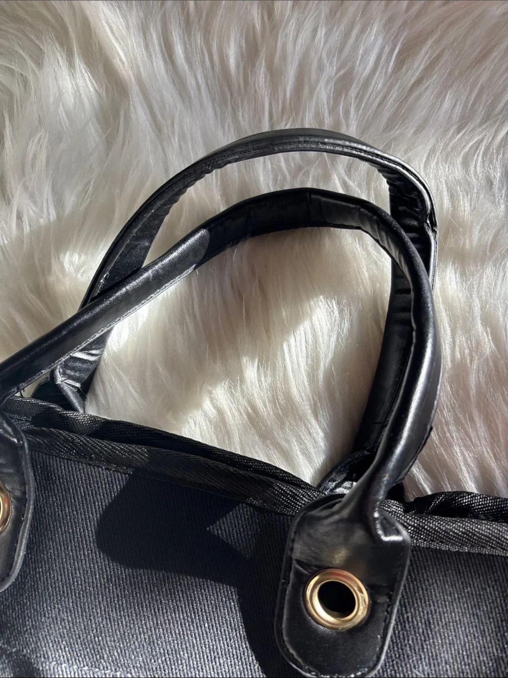 Chic Black Studded Tote with Chain Handles and Gold Accents